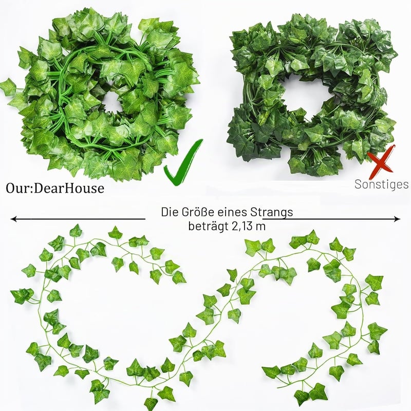 DearHouse Mesterséges Borostyán Futó 8ft 12 Ágú Függő Girland Zöld