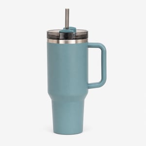 Cană termică Stanley Quencher H2.0 FlowState cu pai, 1180 ml, albastru Blue Spruce, oțel inoxidabil — utilizat