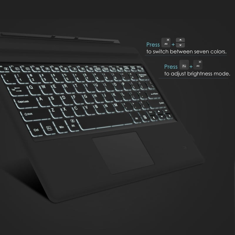 MoKo Bluetooth Billentyűzet Microsoft Surface Pro 7/6/5/4/3 Tablethez - 7 Színű LED Háttérvilágítás, Beépített Touchpad, Újratölthető Akkumu