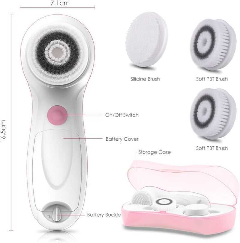TOUCHBeauty rózsaszín elektromos arctisztító kefe szett, 3 fejjel, utazótokkal