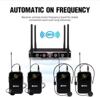 Debra 4-Csatornás UHF Vezeték Nélküli Mikrofon Szett 16 Frekvenciával, 80m Hatótávval, 4 Bodypack + Fejhallgató/Csíptetős Mikrofon, Stúdióha 4