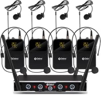 Debra 4-Csatornás UHF Vezeték Nélküli Mikrofon Szett 16 Frekvenciával, 80m Hatótávval, 4 Bodypack + Fejhallgató/Csíptetős Mikrofon, Stúdióha 1