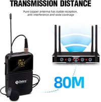 Debra 4-Csatornás UHF Vezeték Nélküli Mikrofon Szett 16 Frekvenciával, 80m Hatótávval, 4 Bodypack + Fejhallgató/Csíptetős Mikrofon, Stúdióha 5