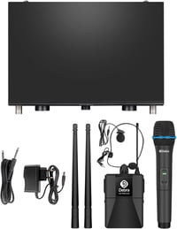 Debra AU200 Pro vezeték nélküli mikrofon szett - 2 csatornás UHF rendszer kézi mikrofonnal és testadóval - templomi, karaoke, DJ használatra 9