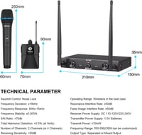 Debra AU200 Pro vezeték nélküli mikrofon szett - 2 csatornás UHF rendszer kézi mikrofonnal és testadóval - templomi, karaoke, DJ használatra 8