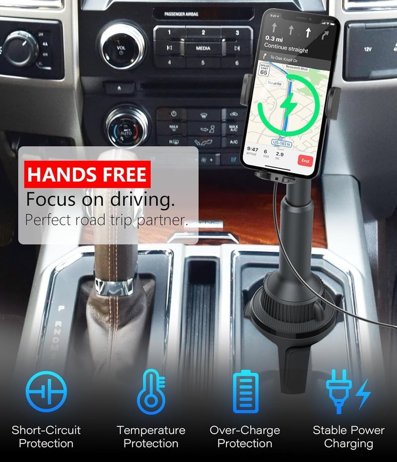 Apps2Car Autós Telefontartó 15W Gyors Vezeték Nélküli Töltővel - Pohártartóba Helyezhető Qi Töltő iPhone, Samsung, Huawei Készülékekhez

AI: