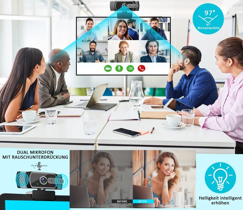 Neefeaer Full HD Webkamera Mikrofonnal és Lencsevédővel - 110° Széles Látószög, USB