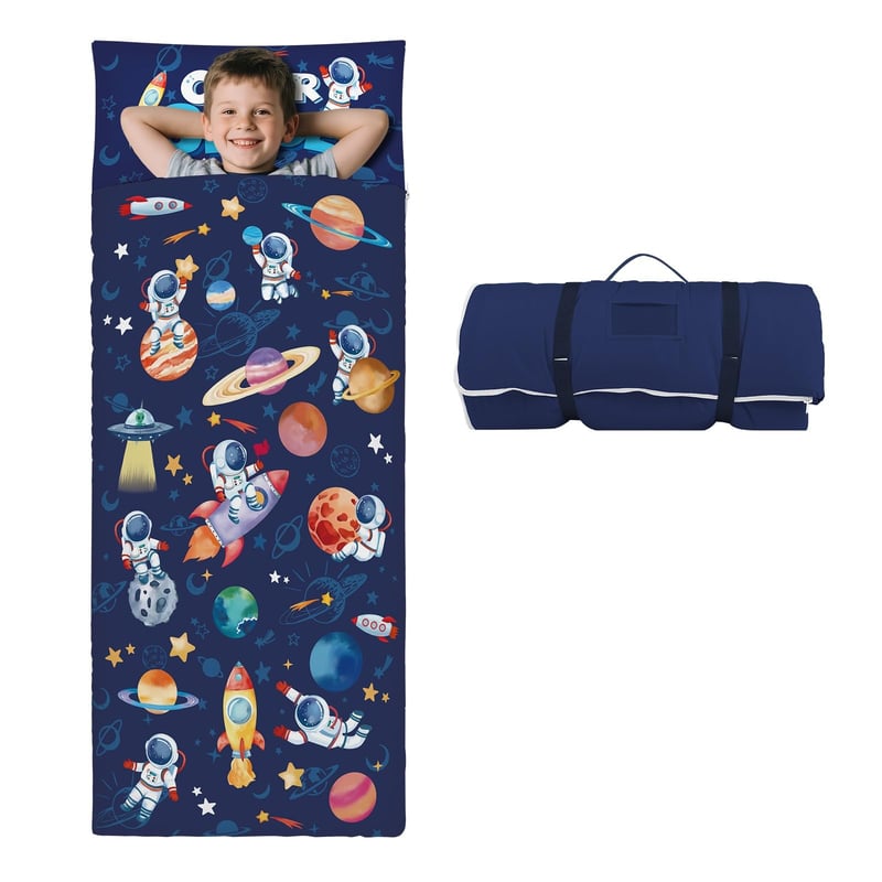 Detský spací vak Decalsweet s odnímateľným vankúšom, obojsmerný zips, skladacia kempingová podložka pre dievčatá a chlapcov, vzor astronaut, 150x60 cm