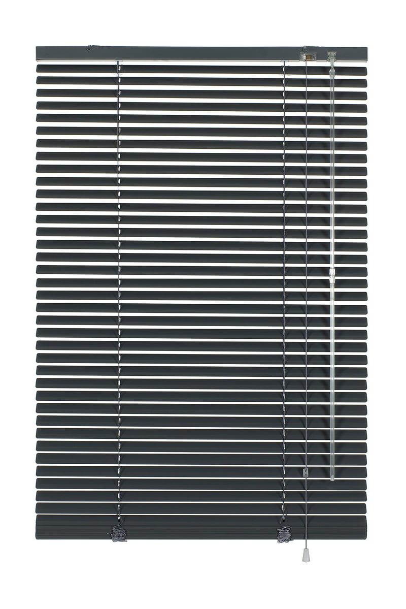 Hliníková lamelová roleta Deco Company s úchytmi na montáž bez vŕtania, na ochranu súkromia a tienenie, bridlicovo sivá farba, 90 x 130 cm