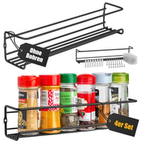 Raft pentru condimente Deco Haus cu montare pe perete fără găurire – set de 4 bucăți, negru, raft suspendat pentru ușa dulapului – 29 x 6,35 x 5 cm 1