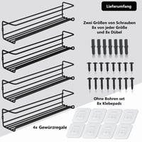Raft pentru condimente Deco Haus cu montare pe perete fără găurire – set de 4 bucăți, negru, raft suspendat pentru ușa dulapului – 29 x 6,35 x 5 cm 6