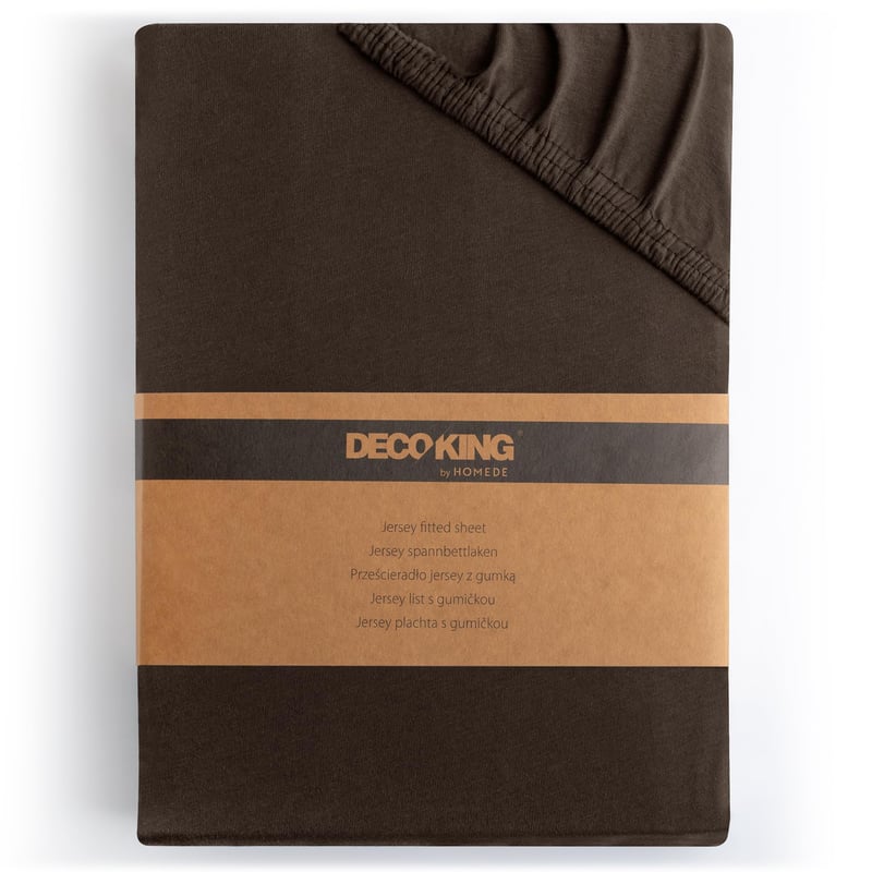 Napínacie prestieradlo DecoKing Amber 200x220 / 220x240 cm, 100 % bavlnený džersej, hnedá farba, elastický chránič matraca pre kontinentálnu posteľ