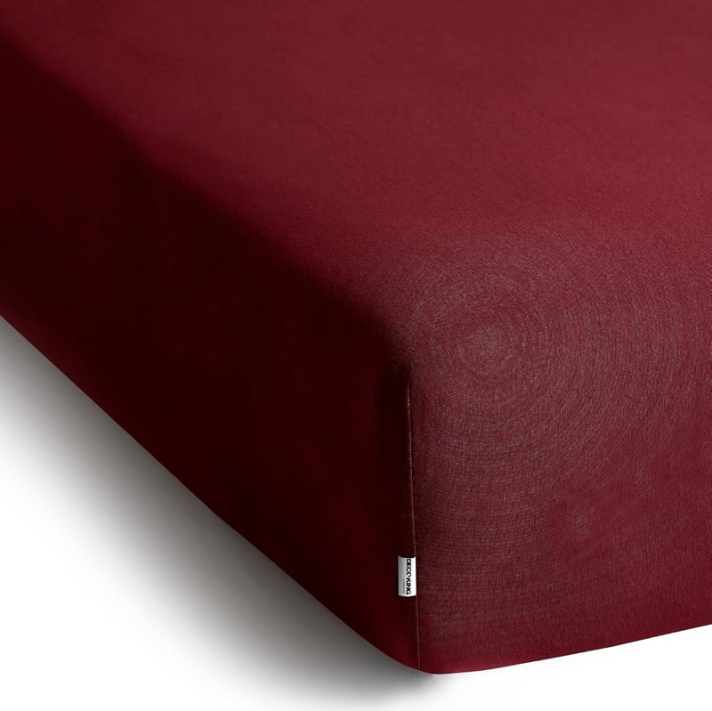 DecoKing Jersey Gumis Lepedő 100% Pamut Fehér Amber Kollekcó - 200 x 200 - 200 x 220, Bordeaux