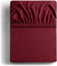 DecoKing Jersey Gumis Lepedő 100% Pamut Fehér Amber Kollekcó - 200 x 200 - 200 x 220, Bordeaux 2