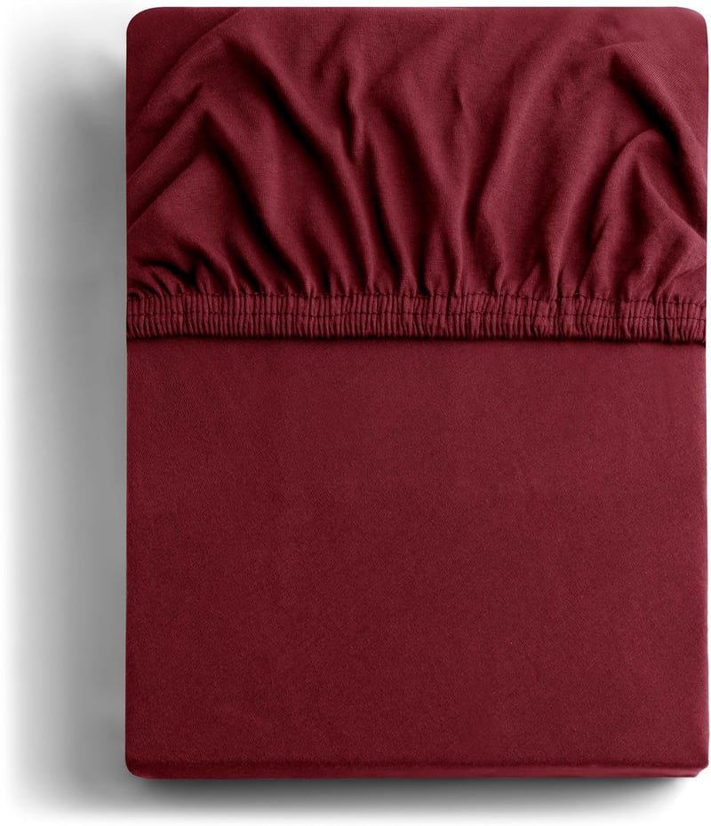 DecoKing Jersey Gumis Lepedő 100% Pamut Fehér Amber Kollekcó - 200 x 200 - 200 x 220, Bordeaux
