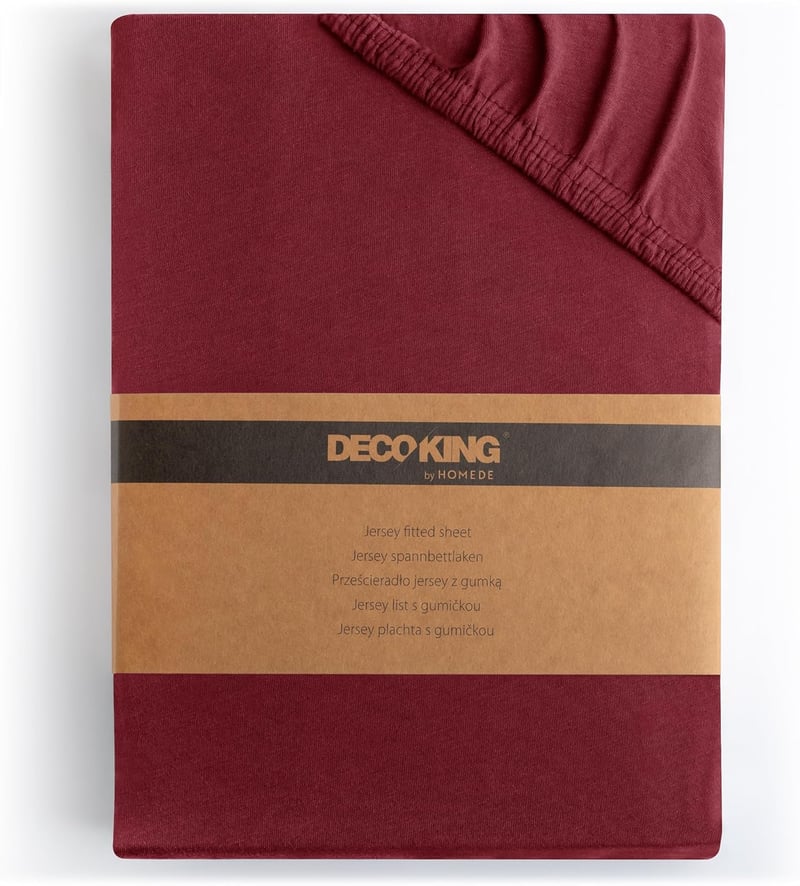 DecoKing Jersey Gumis Lepedő 100% Pamut Fehér Amber Kollekcó - 200 x 200 - 200 x 220, Bordeaux