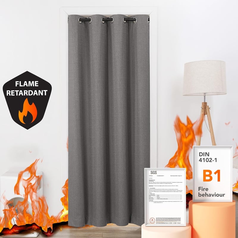 Deconovo 100% Fényzáró Függöny - Tűzálló, Hangszigetelő, Lenvászon Hatású Fényáteresztő Sötétítő Függöny Fém Karikákkal, 214x132 cm, Világos