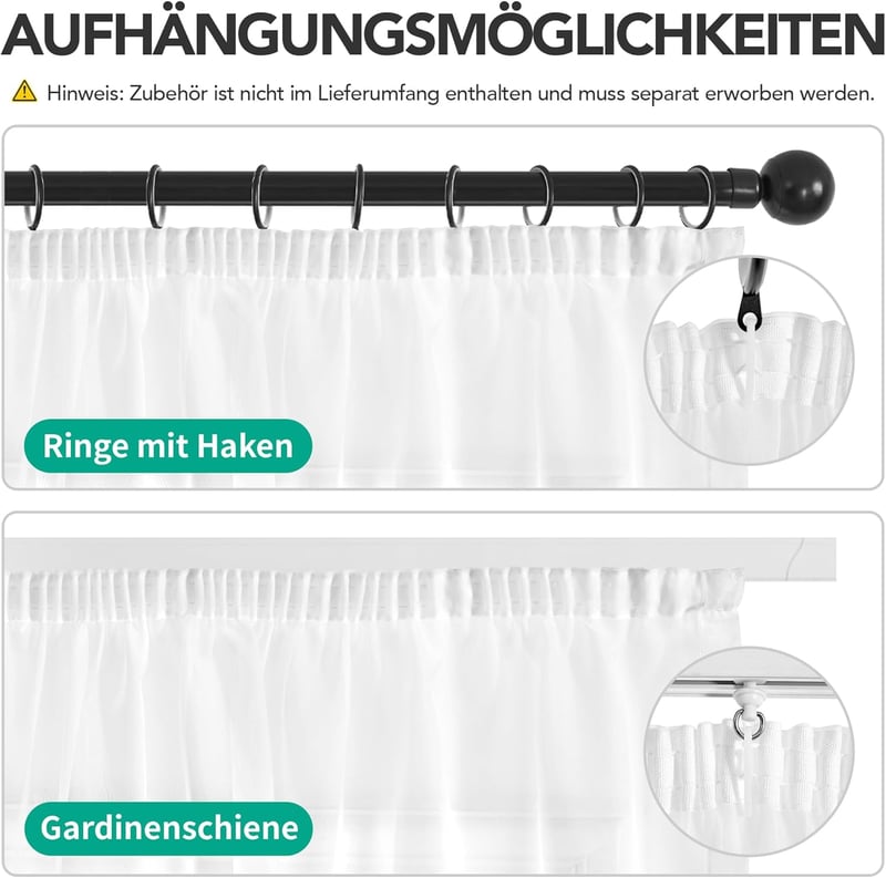 Deconovo 2 darabos voile függöny szett, fehér, 245x140 cm