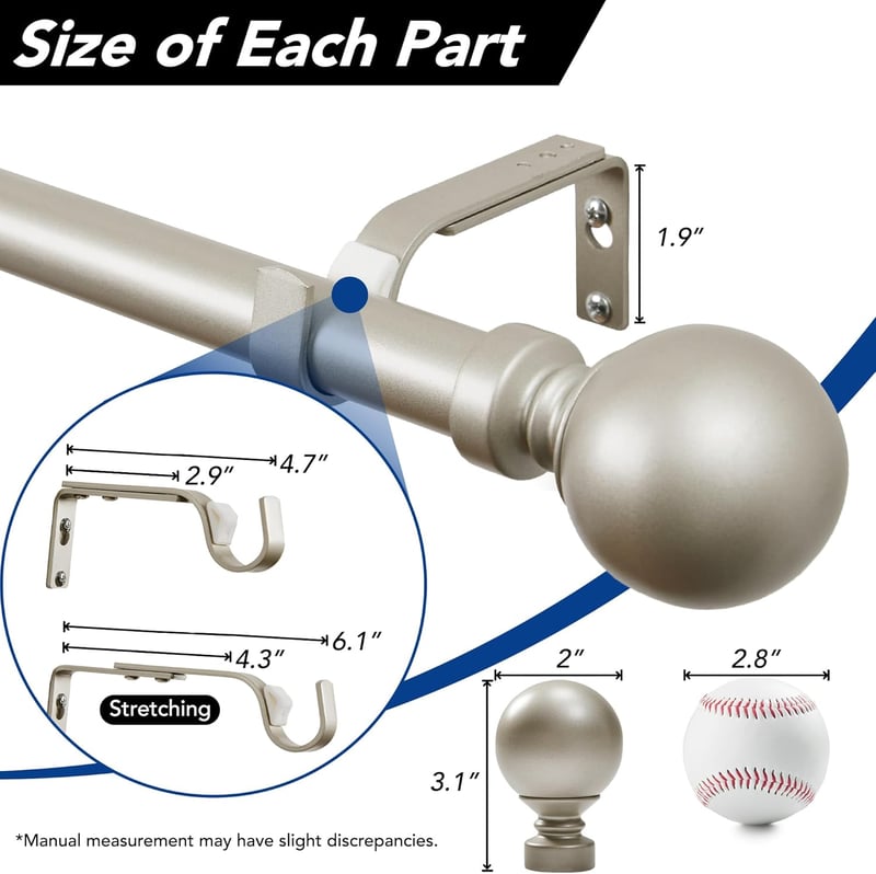 Deconovo Állítható Függönyrúd 77-122 cm - 25 mm Átmérőjű Rozsdamentes Acél Karnis Fali Rögzítéssel, Ezüst, Nehéz Függönyökhöz, Szerszám Nélk