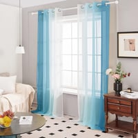 Deconovo Áttetsző Függöny Szett, Kék Fényáteresztő Voile Sötétítő Fülekkel, 245x140 cm, 2 db, Mosható Poliészter Erkély Függöny 2