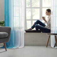 Deconovo Áttetsző Függöny Szett, Kék Fényáteresztő Voile Sötétítő Fülekkel, 245x140 cm, 2 db, Mosható Poliészter Erkély Függöny 7
