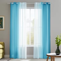 Deconovo Áttetsző Függöny Szett, Kék Fényáteresztő Voile Sötétítő Fülekkel, 245x140 cm, 2 db, Mosható Poliészter Erkély Függöny 1
