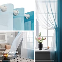Deconovo Áttetsző Függöny Szett, Kék Fényáteresztő Voile Sötétítő Fülekkel, 245x140 cm, 2 db, Mosható Poliészter Erkély Függöny 5