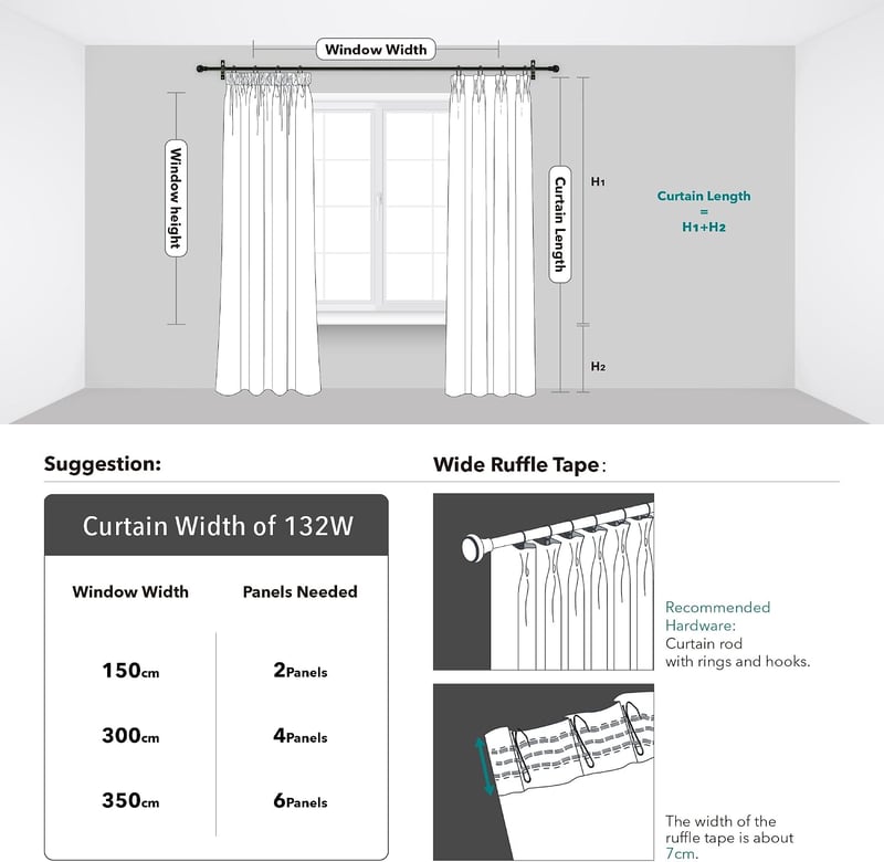 Deconovo Bézs vastag hőszigetelő sötétítő függöny ráncolt szalaggal konyhába, ablakra 242x132 cm, hideg és melegvédelem, 2 db