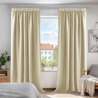 Deconovo Bézs vastag hőszigetelő sötétítő függöny ráncolt szalaggal konyhába, ablakra 242x132 cm, hideg és melegvédelem, 2 db 1