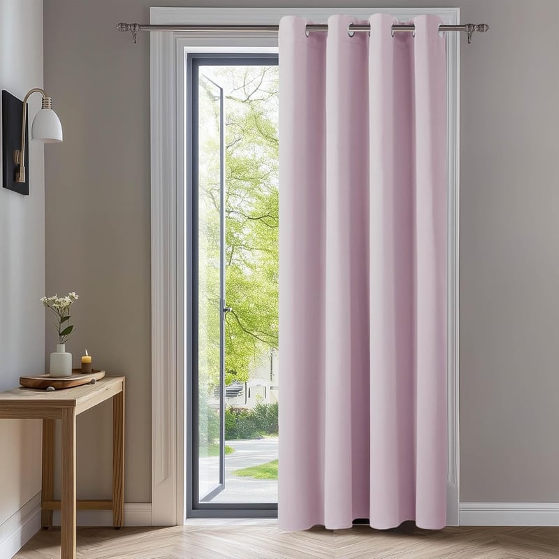 Deconovo Blackout sötétítő függöny szemkarikákkal 229x132 cm fényzáró termosz nappali, világos rózsaszín, 1 db