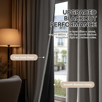 Perdele decorative Deconovo cu aspect de in, cu inele, 2 panouri 140x245 cm, culoare in natural, pentru living, dormitor, birou sau camera copiilor 6