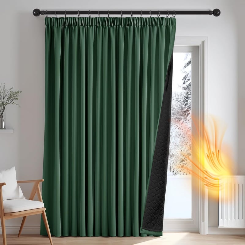 Deconovo Dupla Rétegű Hőszigetelő Sötétítő Függöny 200x220cm Sötétzöld
