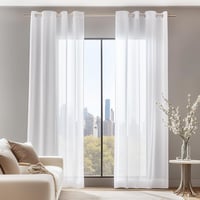 Set perdele Deconovo albe, semitransparente - 2 bucăți voile opacizante cu bride, 229x140 cm, poliester, decorațiuni ferestre pentru living și dormitor. 1