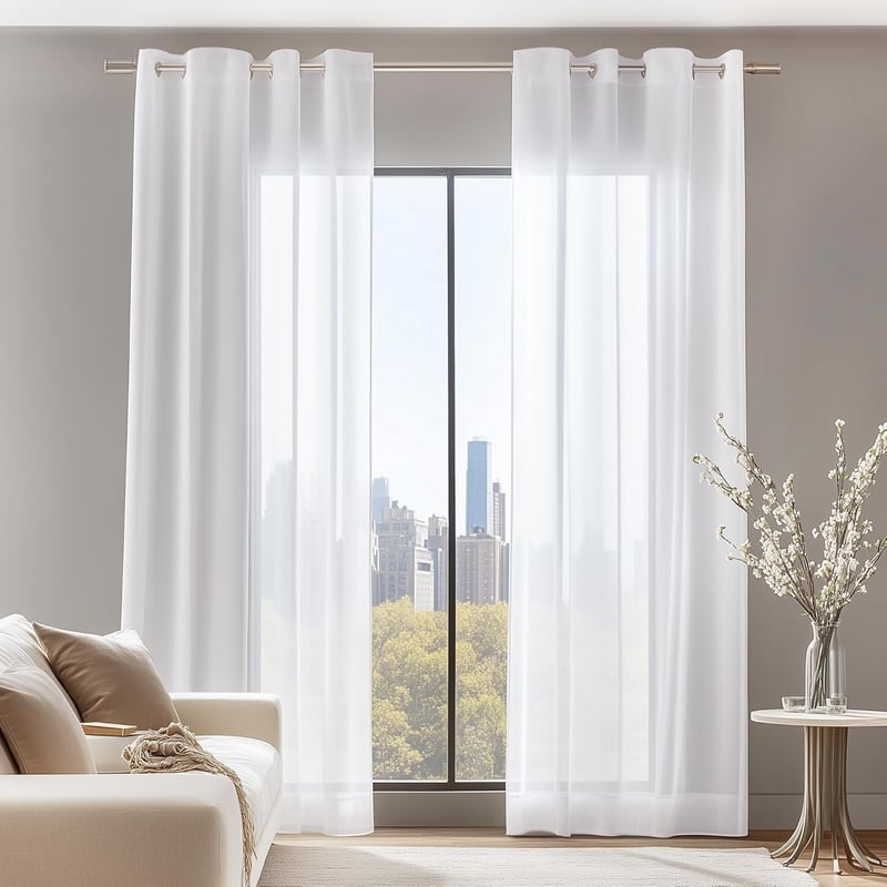 Set perdele Deconovo albe, semitransparente - 2 bucăți voile opacizante cu bride, 229x140 cm, poliester, decorațiuni ferestre pentru living și dormitor.