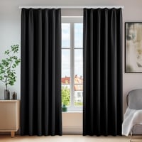 Deconovo Fekete sötétítő függöny hideg- és hangszigeteléssel ráncolt szalaggal 160x140 cm 2 db 1