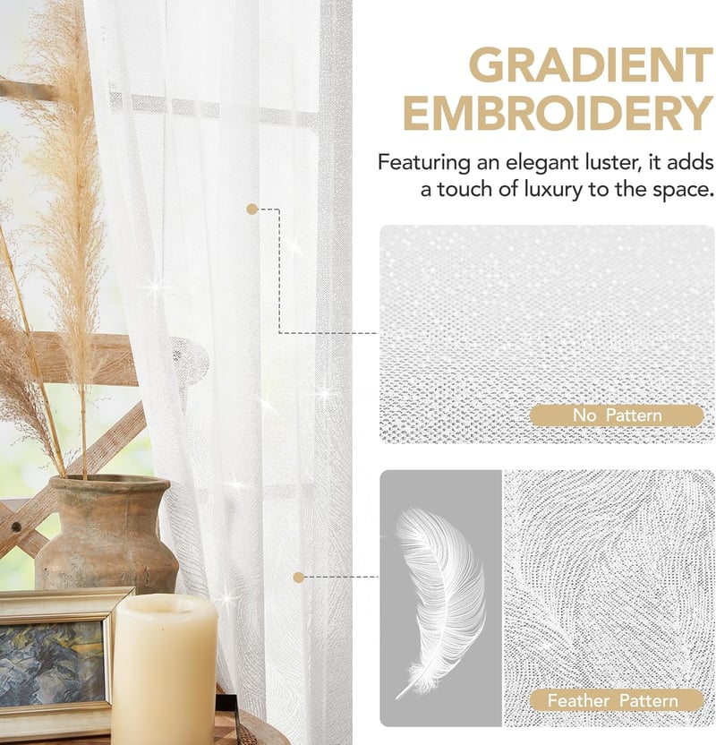 Deconovo Vivoila Függöny Hímzett Voile 245x140cm Fehér 2db