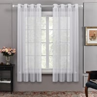 Deconovo Fényáteresztő Függöny Karikás Felfüggesztéssel - Len Hatású Fehér Voile Függönypár Gyerekszobába, 215x140 cm, 2 db 1