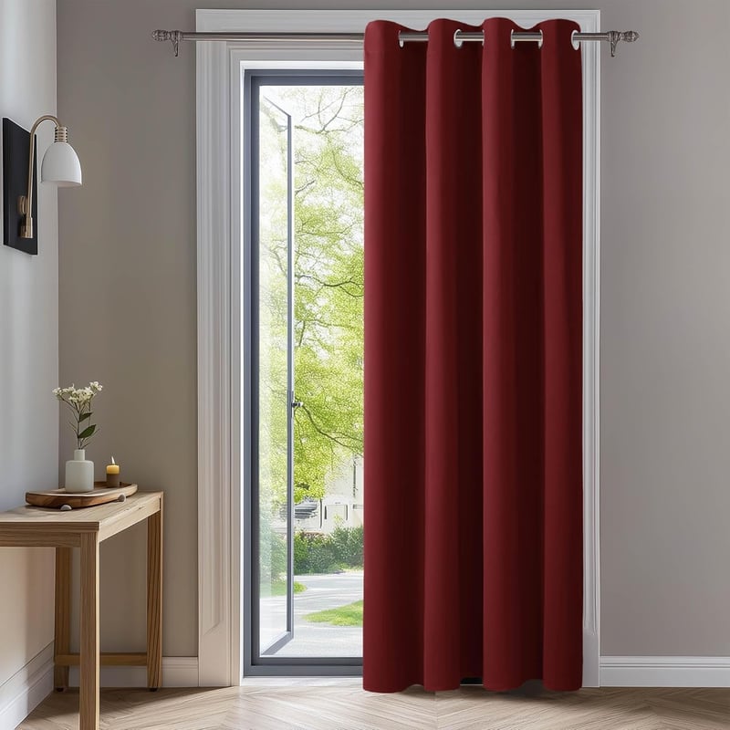 Deconovo Hőszigetelő Sötétítő Függöny Fülekkel - Piros Polyester, 245x140 cm, Zajcsökkentő, Fényblokkoló, Energiatakarékos
