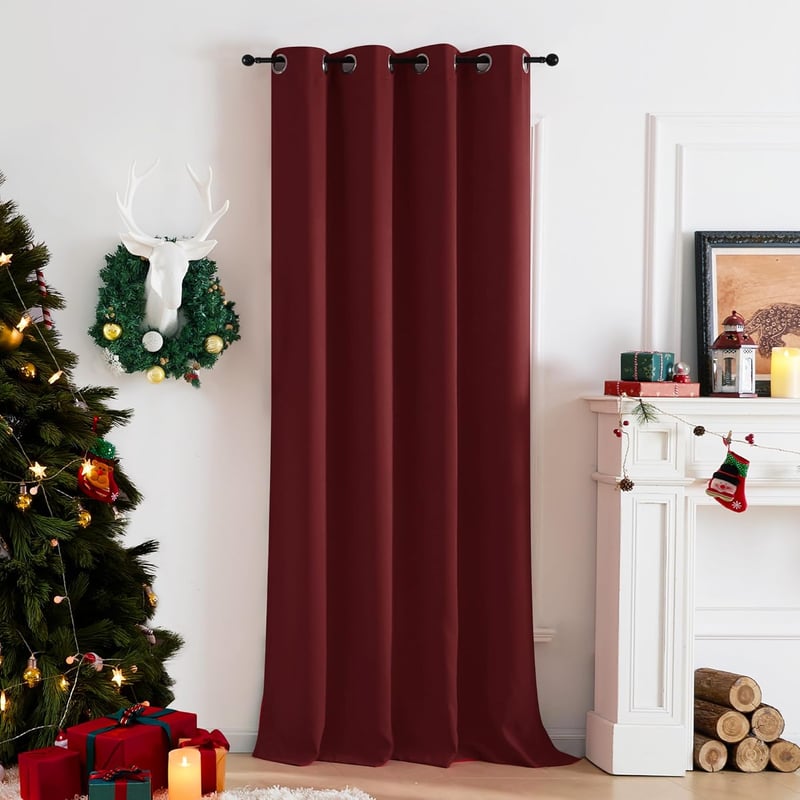 Deconovo Hőszigetelő Sötétítő Függöny Fülekkel - Piros Polyester, 245x140 cm, Zajcsökkentő, Fényblokkoló, Energiatakarékos