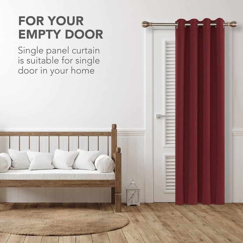 Deconovo Hőszigetelő Sötétítő Függöny Fülekkel - Piros Polyester, 245x140 cm, Zajcsökkentő, Fényblokkoló, Energiatakarékos