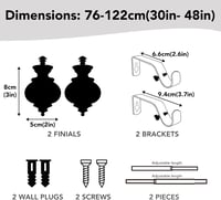 Deconovo Kihúzható Függönyrúd 19mm - Fém Karnis Fali Konzollal 76-122 cm, Matt Fekete, 7kg Teherbírás, Egyszerű Szerelés 7