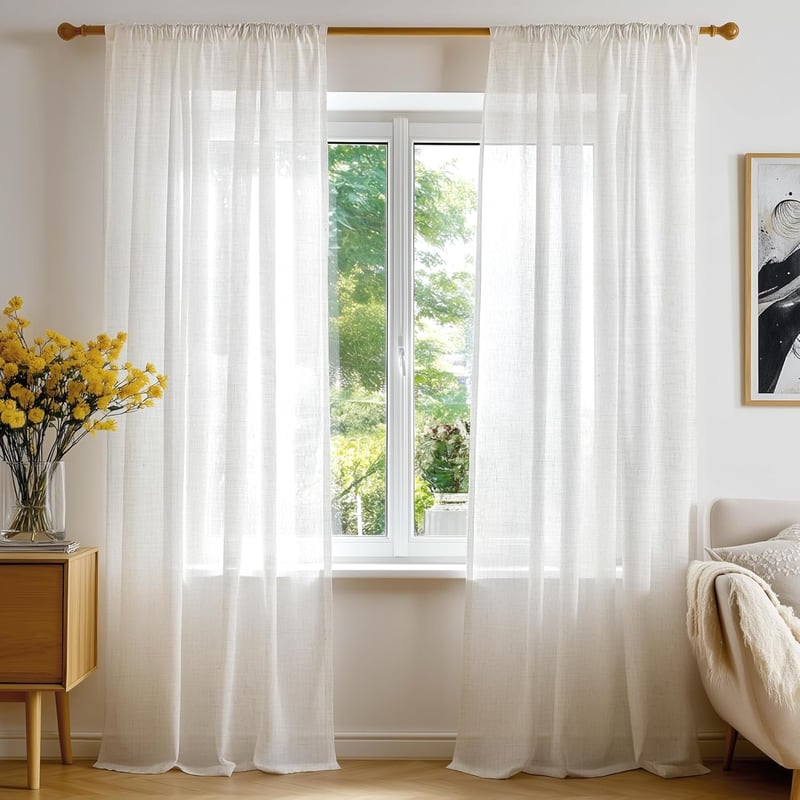 Deconovo Lenvászon Hatású Voile Függöny Fodros Szalaggal 260x140cm Krém 2db