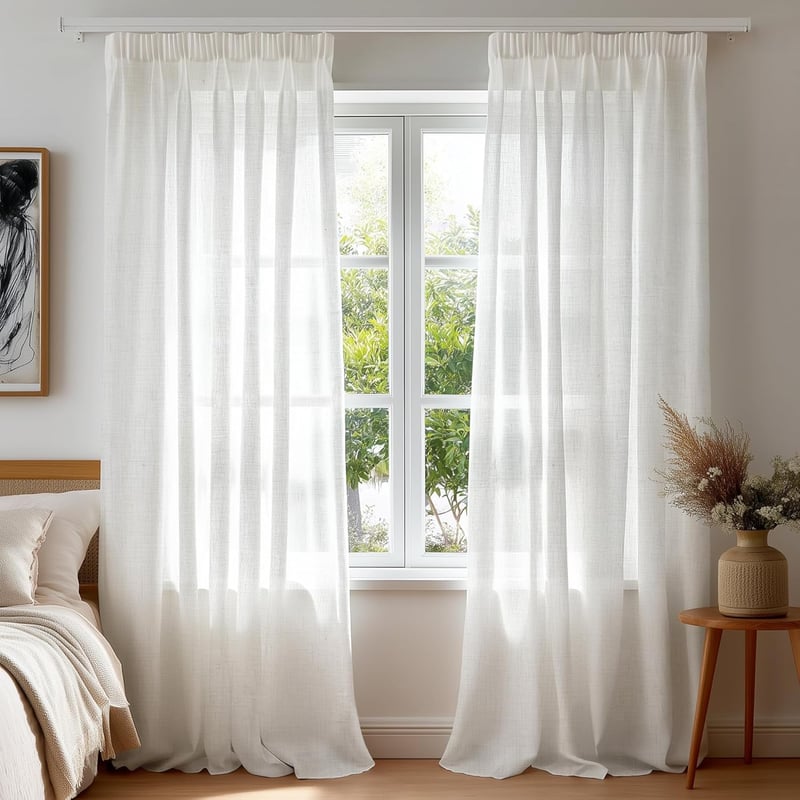 Deconovo Lenvászon Hatású Voile Függöny Fodros Szalaggal 260x140cm Krém 2db