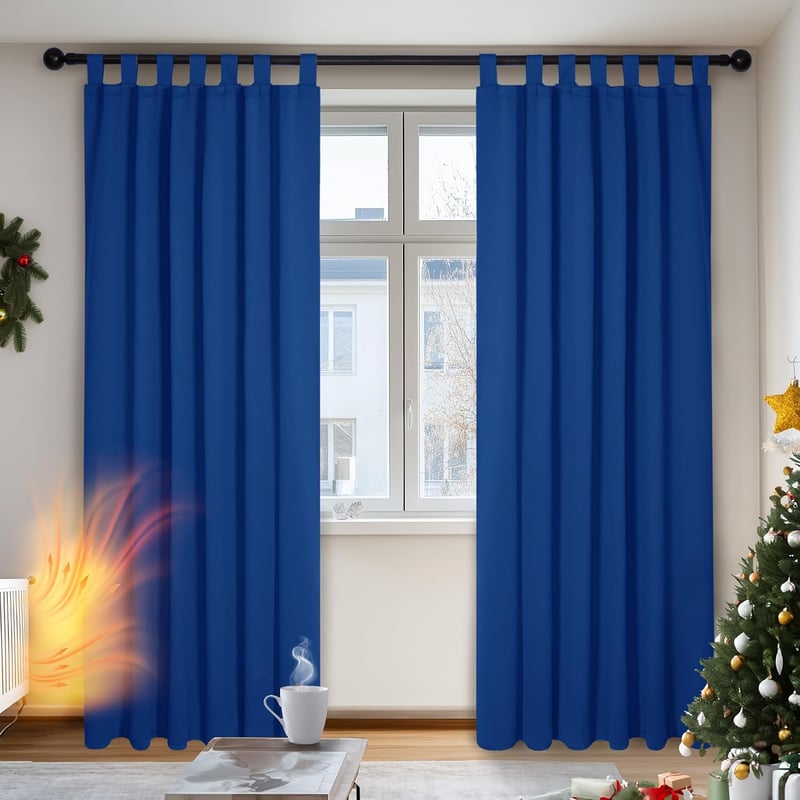 Deconovo royal blue tab top blackout függöny zajcsillapító, 210 x 140 cm, 2 darabos készlet