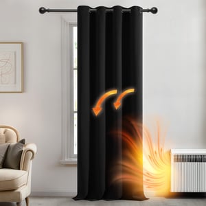 Perdea Opacă Blackout Deconovo cu Inele Metalice, Termoizolantă, pentru Sufragerie, 140x241 cm, 1 Panou, Negru