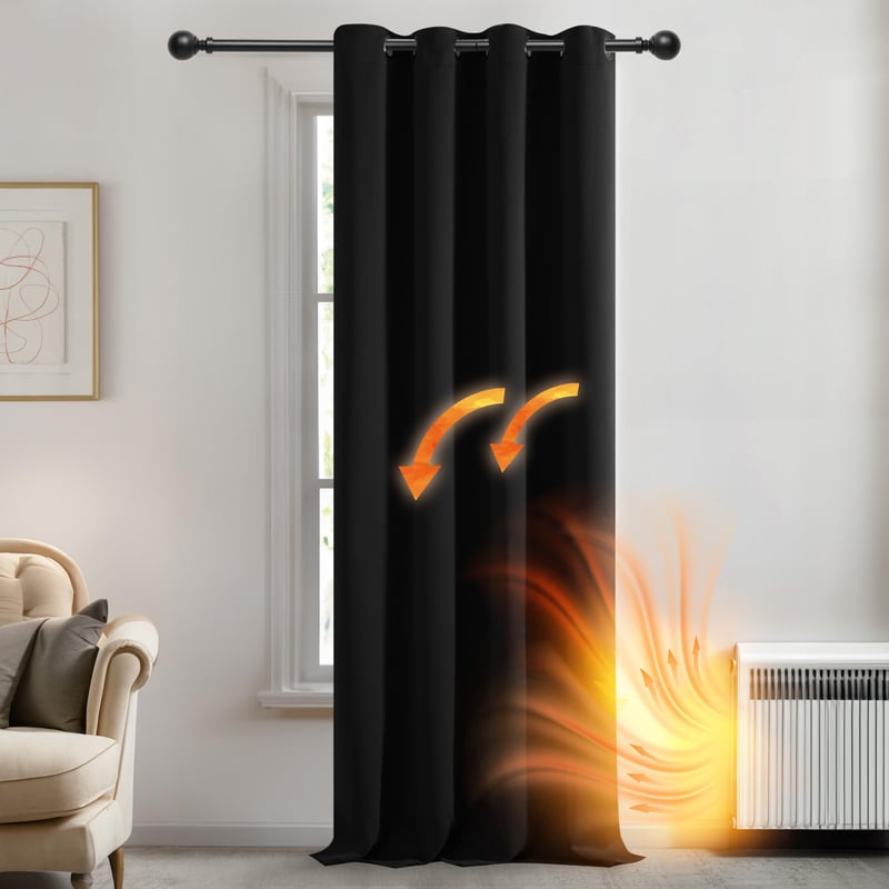 Deconovo čierny zatemňovací záves s krúžkami, tepelnoizolačný blackout záves do jedálne, 140x241 cm, 1 kus, čierny
