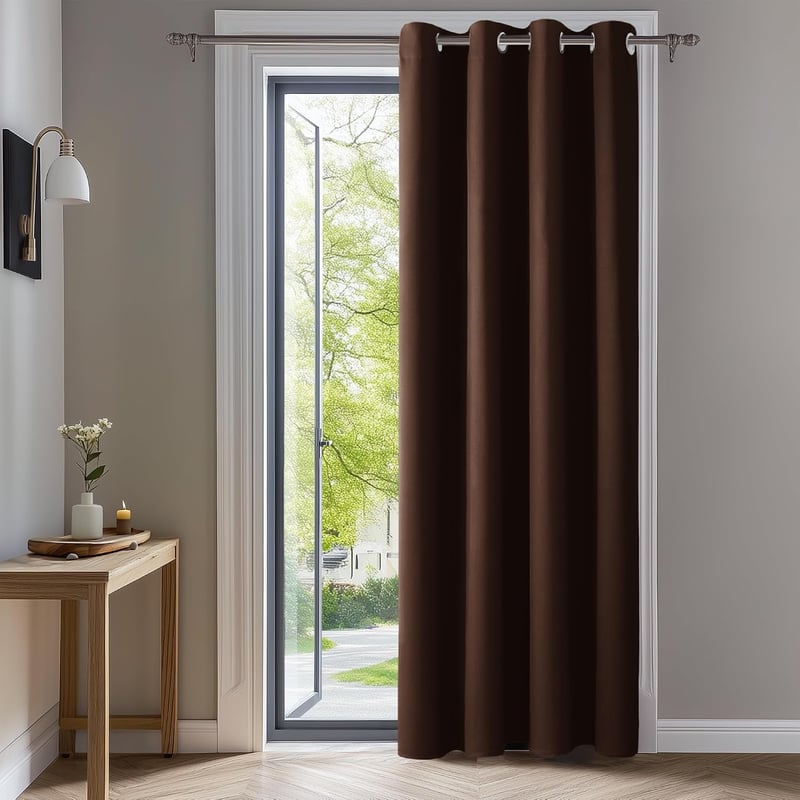 Deconovo Sötétbarna Blackout függöny szemkarikákkal hálószobába 245 x 140 cm magasság x szélesség termál sötétítő 1 db
