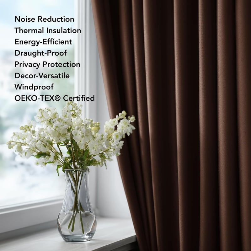 Deconovo Sötétbarna Blackout függöny szemkarikákkal hálószobába 245 x 140 cm magasság x szélesség termál sötétítő 1 db