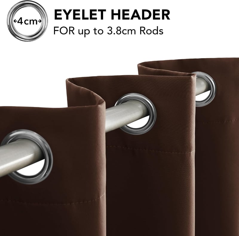 Deconovo Sötétbarna Blackout függöny szemkarikákkal hálószobába 245 x 140 cm magasság x szélesség termál sötétítő 1 db