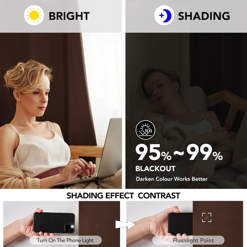 Deconovo Sötétbarna Blackout függöny szemkarikákkal hálószobába 245 x 140 cm magasság x szélesség termál sötétítő 1 db